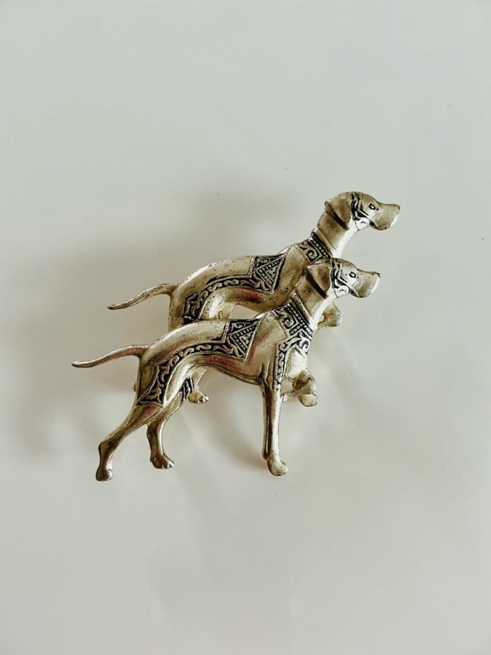 Source Unknown Silver-Tone Double Greyhound Brooch - Antique Style